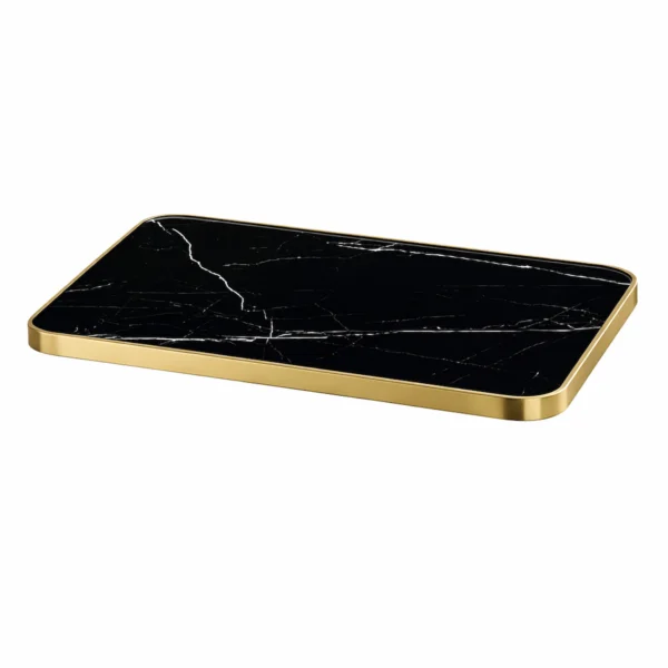 tablero piedra sinterizado marmol negro canto dorado