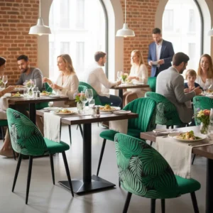 mesa y sillas tapizadas