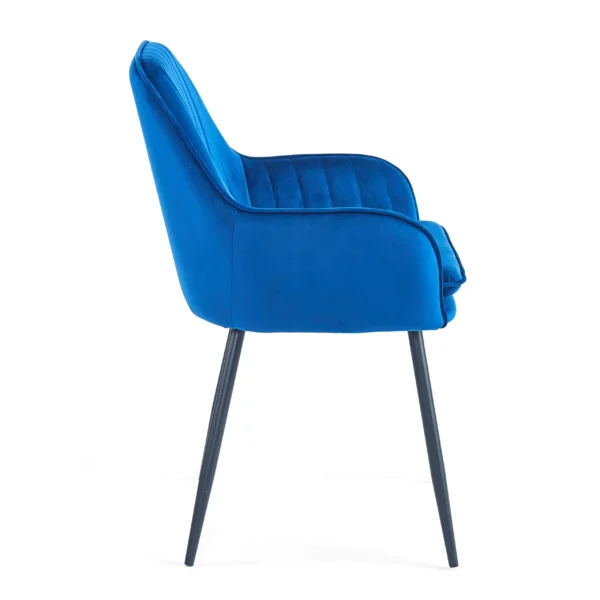 silla tapizada azul reposabrazos