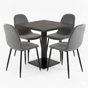 mesa y sillas terciopelo gris hosteleria