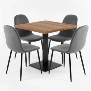 mesa y sillas terciopelo gris