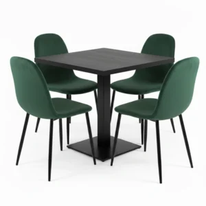 mesa y sillas terciopelo verde hosteleria