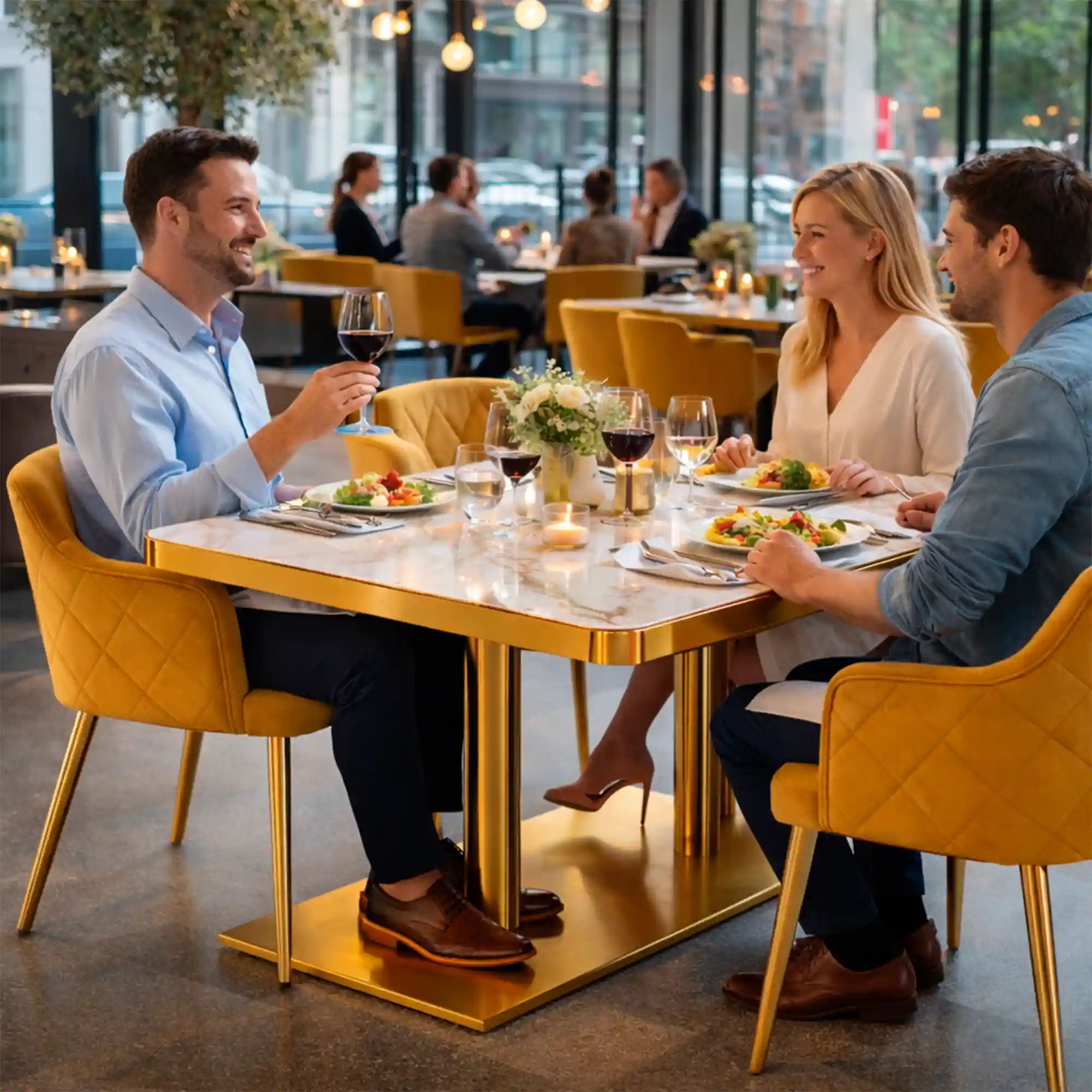 comedor hosteleria tablero mesa piedra sinterizada redondo marmol blanco new