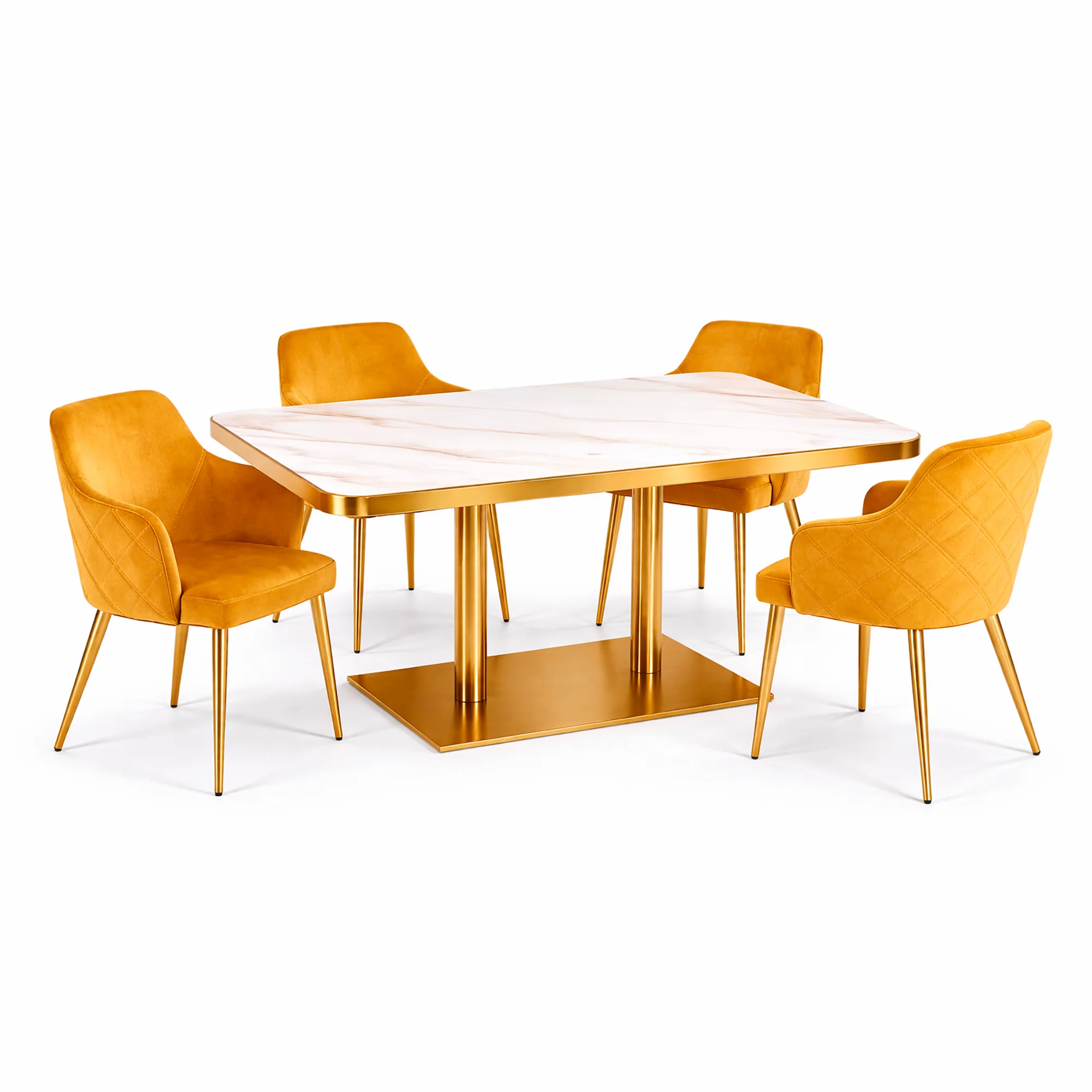 sillas y mesa piedra sinterizada redondo marmol blanco new